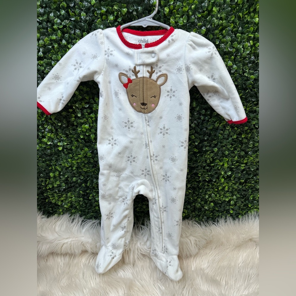 Carter's White and Red bow Reindeer Footie‎ Pajama